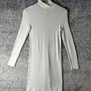 Enza Costa Dress Womens Small White Ribbed Knit Turtleneck Bodycon Mini USA